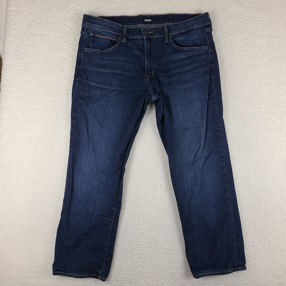 Hudson Jeans Mens 38x27 Blue Byron Straight Leg Dark Wash Denim‎ HEMMED